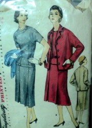 1352 1955 DROP WAIST PLEAT SS DRESS,JACKET PATTERN 14 32